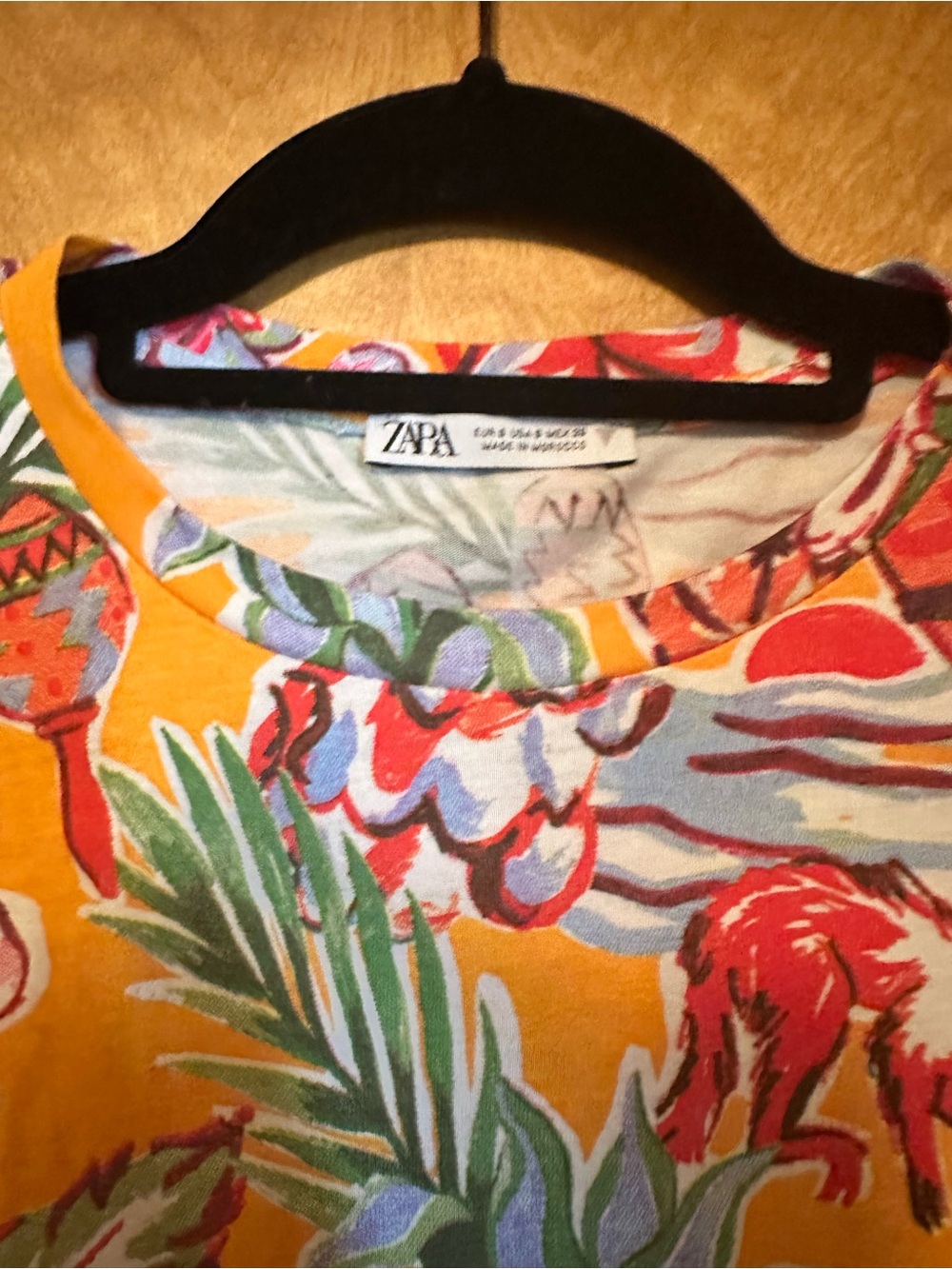 Zara Women’s Orange Tropical Print Short Sleeve Mini Dress -Size Small - Picture 2 of 7